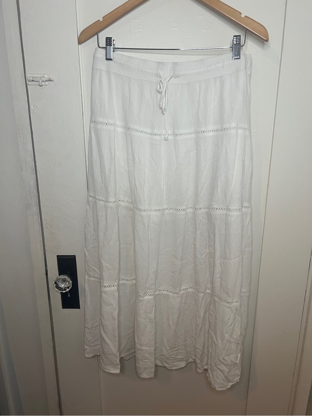 Garage White Tiered Maxi Skirt with Drawstring Waist